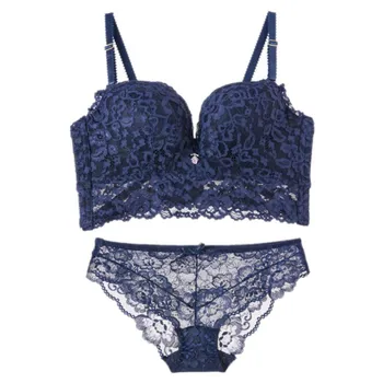 

Women Underwear Set Push Up Full Cup Fine Embroidery Lace Bra Set Wire Free Gather Together Bra Brief Sets