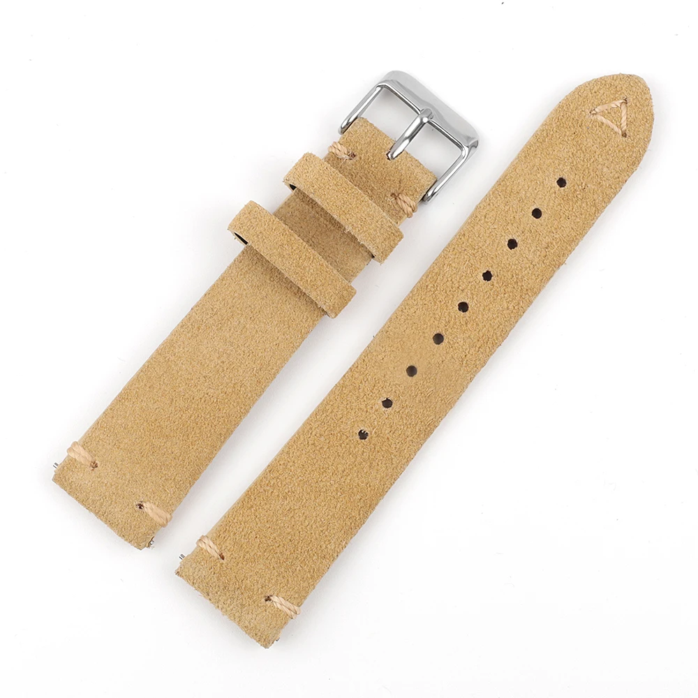 Handcrafted Suede Leather Watch Strap with Quick Release – Retro Style, Various Widths