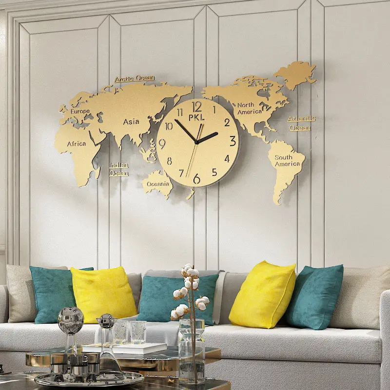 Скандинавские декоративные карты мира большие настенные часы Креативные Часы настенные цифровые кварцевые настенные часы Домашние художественные часы как семейные подарки - Цвет: Gold