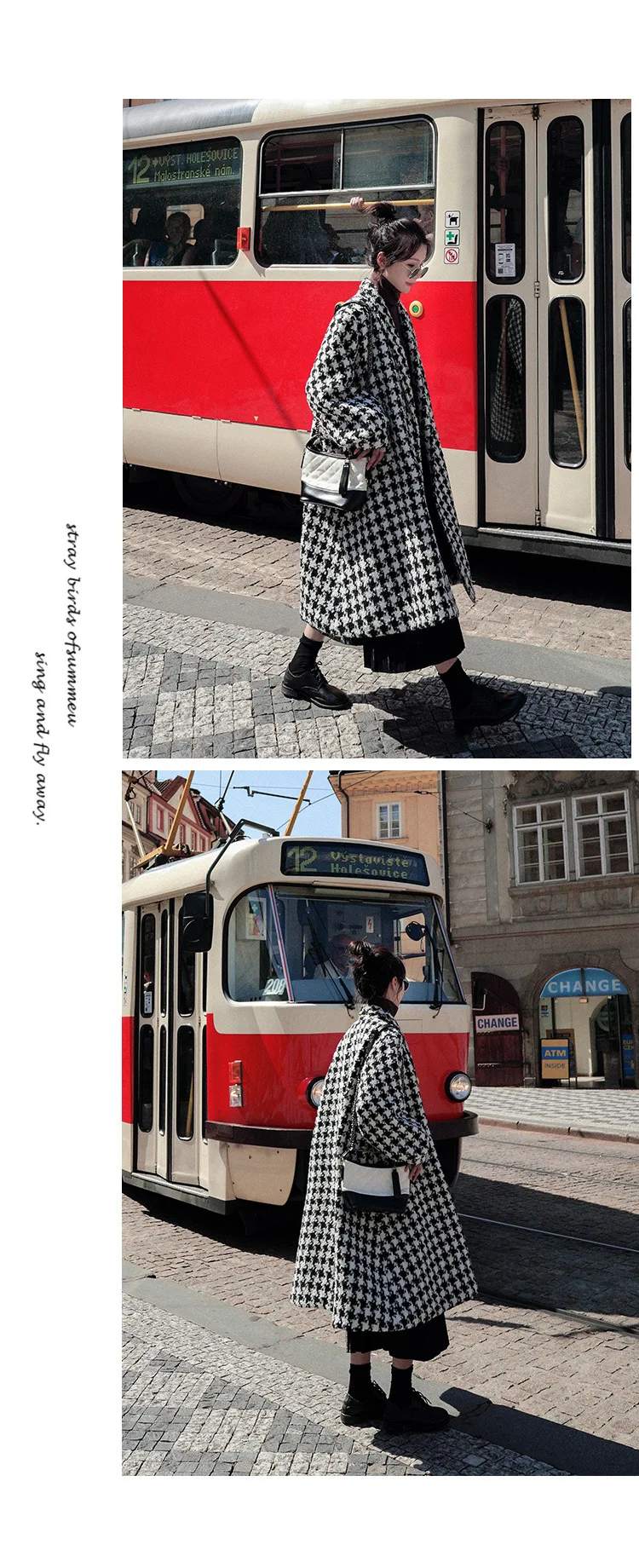 Французская шерстяная куртка для фотосессии, зима, стиль, модное женское платье, Ретро стиль, лень, ветер, тысячи птиц, шерстяное