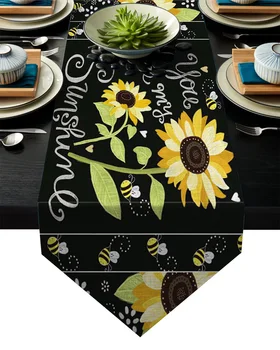 

Sunflower Bee You Are My Sunshine Black Table Runner Table Flag Home Party Decorative Tablecloth Table Runners
