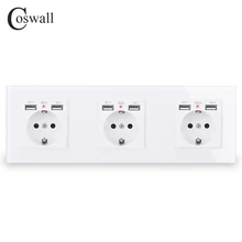 COSWALL 2/3/4/5 Gang Россия Испания настенная розетка стандарта ЕС)+ Dual USB зарядка Порты и разъёмы Скрытая мягкий светодиодный индикатор Стекло Панель