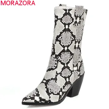 

MORAZORA 2020 big size 33-46 fashion ankle boots pu leather winter women boots thick high heels pointed toe ladies shoes