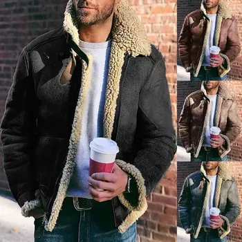 

Mountainskin Winter Men's Coat FashionSuede Fur Lapel Motorcycle Biker Jacket Warm Thick Fleece Windproof Jackets Male