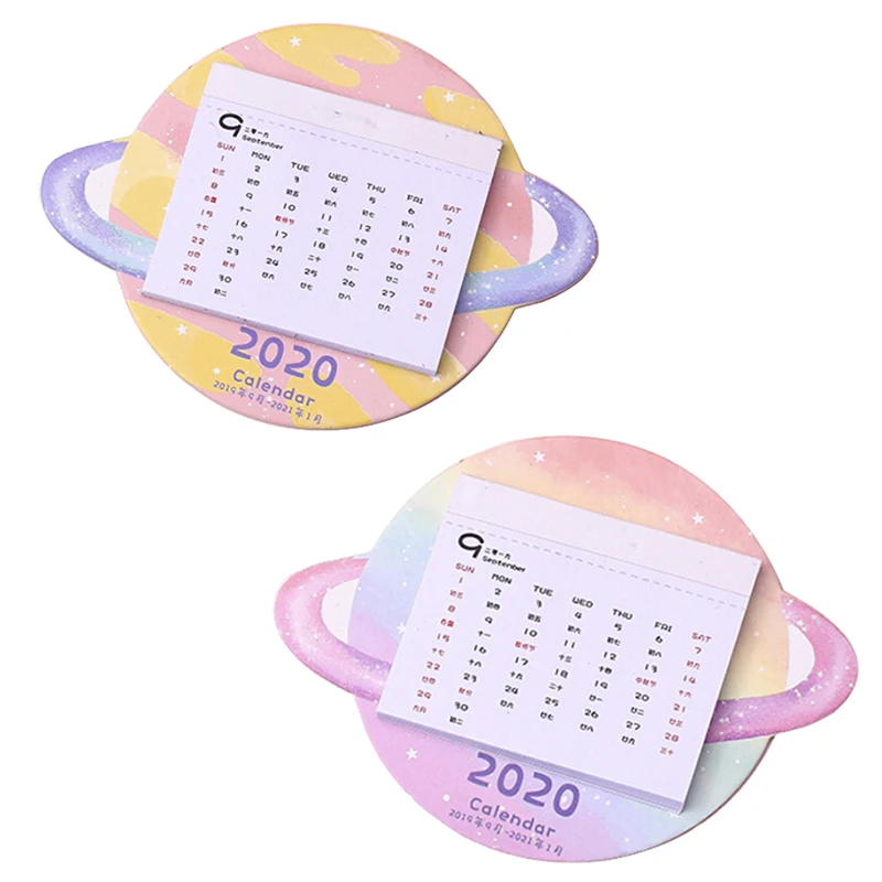 2020 Creative Colorful Planet Calendar Wall Sticker Mini Portable Calendars Daily Table Planner 2019.09~2020.12 Calendar 1Pcs