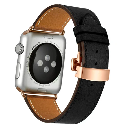 Кожаный ремешок для Apple watch band 4 44 мм 40 мм correa iwatch 5 4 3 2 ремешок 42 мм 38 мм Пряжка бабочка Apple watch 4 аксессуары - Цвет ремешка: Rose gold buckle