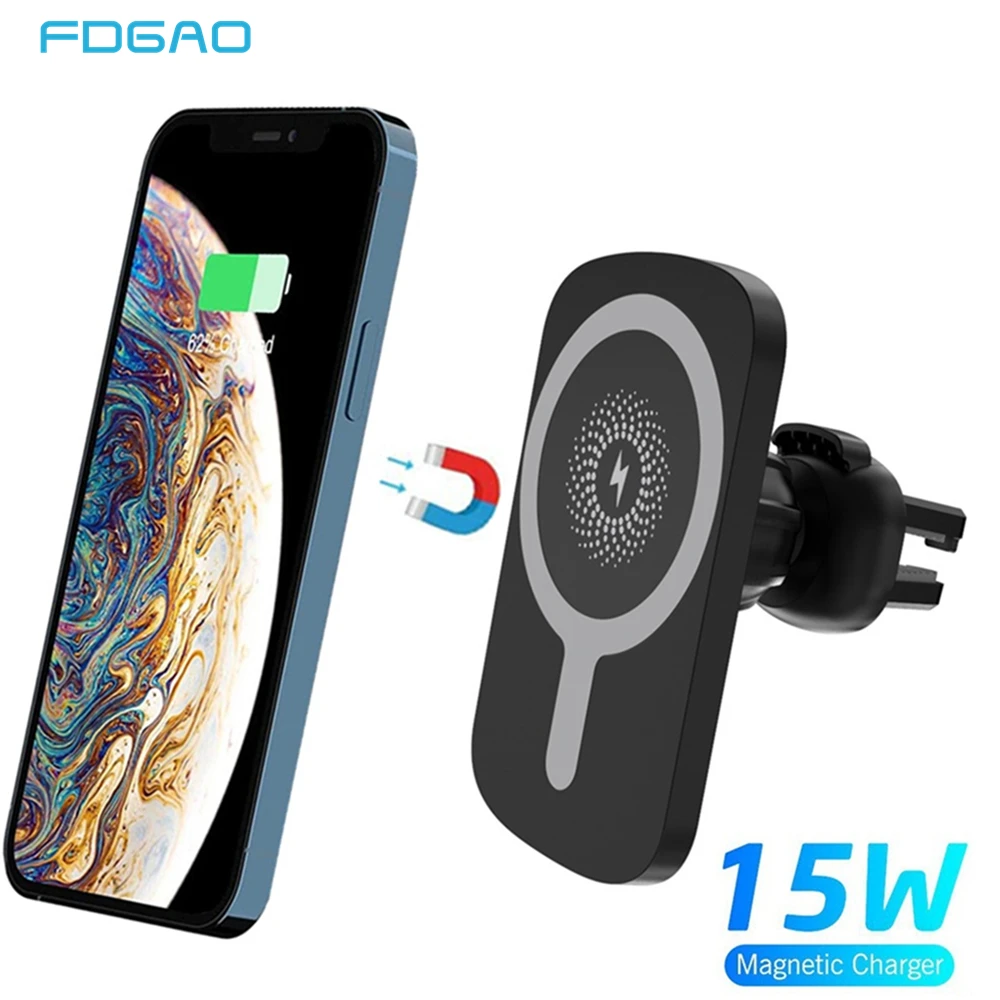 FDGAO 15W Fast Magnetic Wireless Car Charger for iPhone 12 Mini Pro Air Vent Mount Holder Quick Automatic Clamping | - Цена: US $11.25