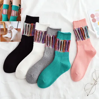 

Autumn and winter big three-dimensional simple color strips ladies mid-length tube cotton trendy socks high-end special socks