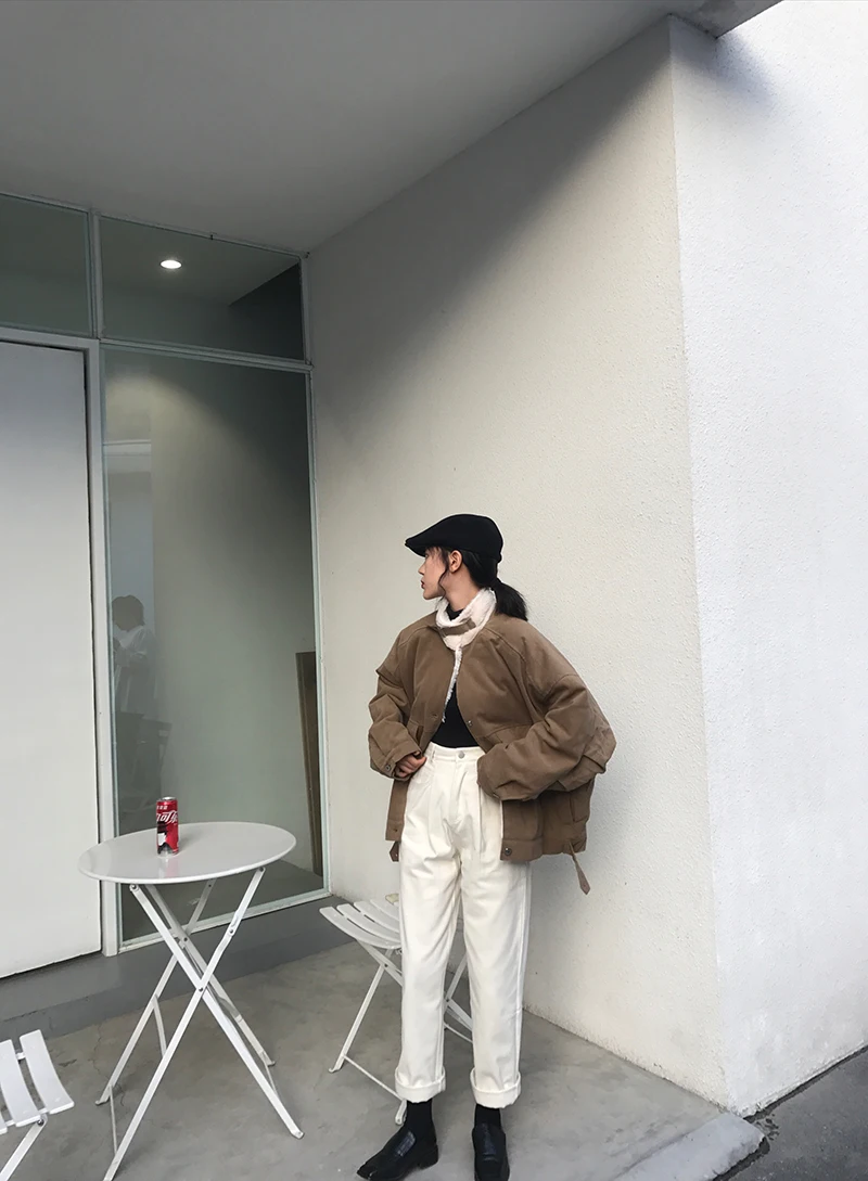 Для фотосессии красивое пушистое плотное Пальто Harajuku со стоячим воротником рабочая одежда с хлопковой подкладкой Женская 126155