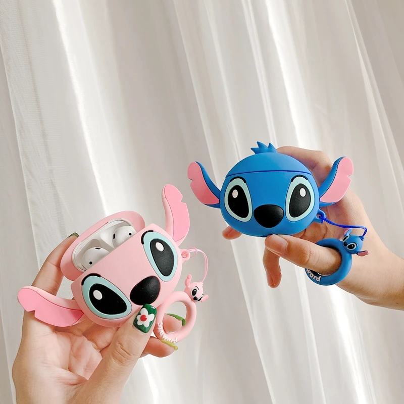 Silicone Case for AirPods Cute Bluetooth Earphone Apple 1/2 Cartoon Protective Cover Luxury 3D Stitch | Электроника