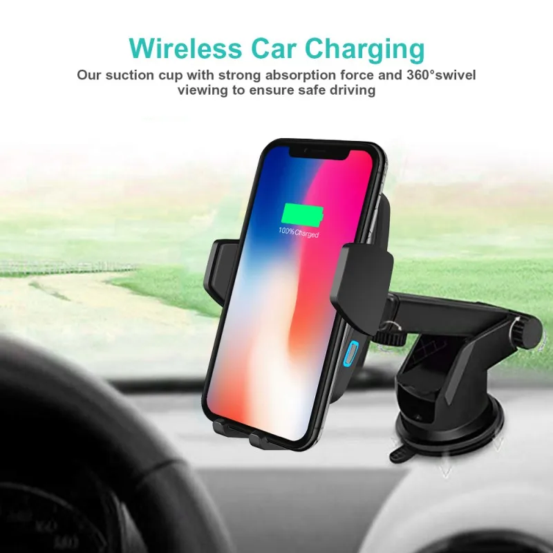 

Black Wireless Car Charger 10W 7.5W 5W Cellphone Automotive Fast Charging Cradle Stand For IPhone for Samsung for Android