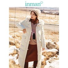 Инман зима с капюшоном меховой воротник повседневные длинные стиль для женщин верхняя одежда теплая длинное пуховое пальт