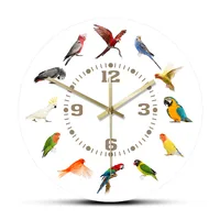 Birds Breeds Collection Modern Wall Clock Non Ticking Wall Watch Parrot Bird Pet Species Exotic Wall Art Bird Lovers Home Decor 1