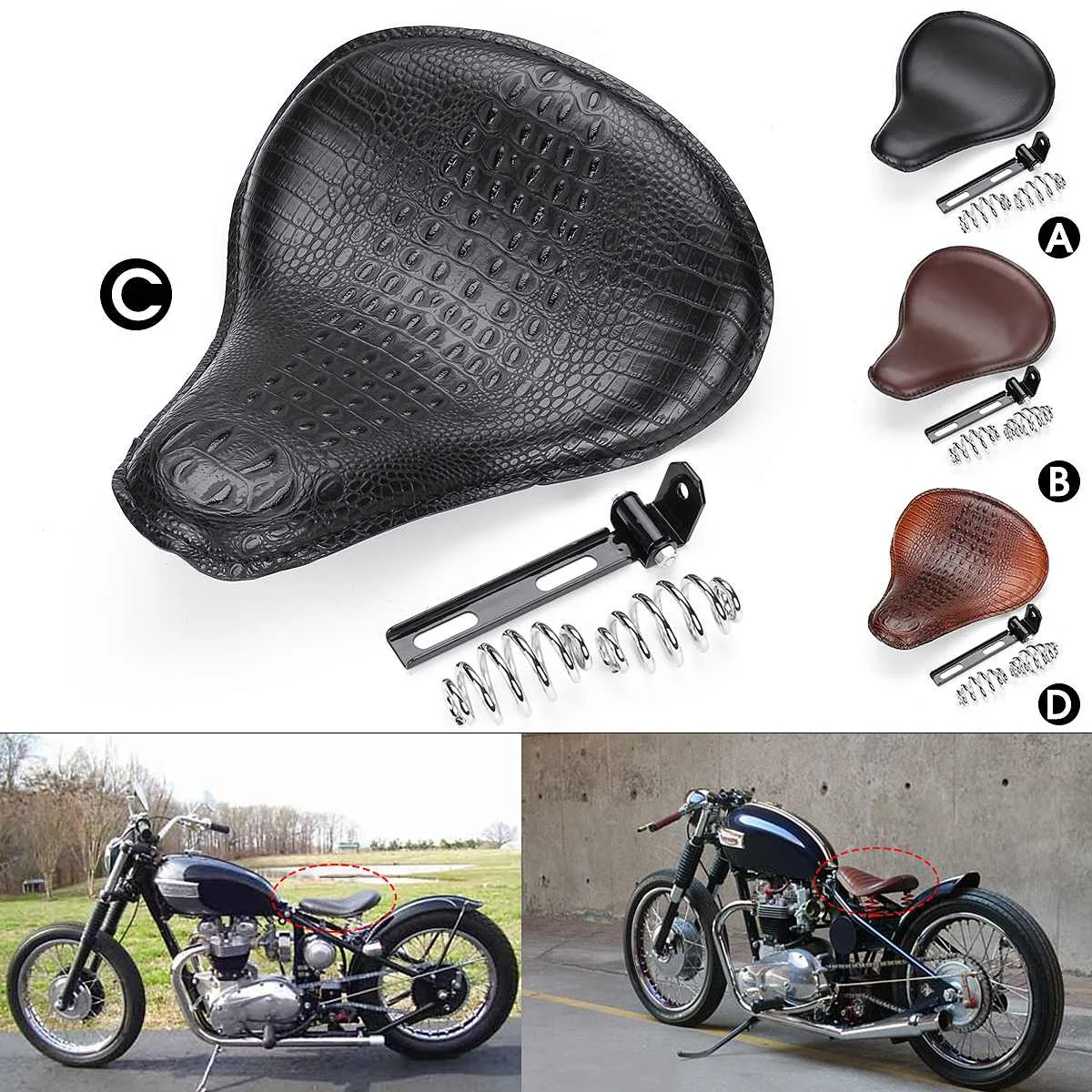 Motos, accesorios y piezas Fdit Moto Asiento Solo sillín Funda Asiento Trasero con Ventosa para Moto Harley Davidson Bobber Chopper 6吸盘式 1