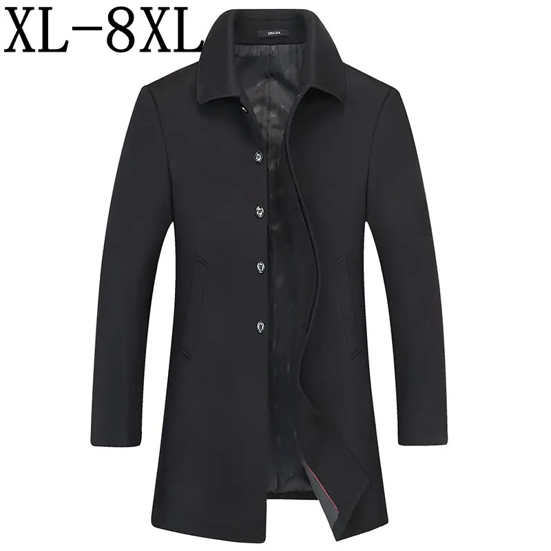 Размер 8XL 7XL 6XL осенний брендовый Тренч мужские высококачественные деловые мужские пальто длинное пальто черный Тренч куртка