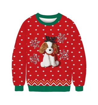 

[Christmas hot money] Christmas Christmas dog with antlers 3D digital printing couple round neck