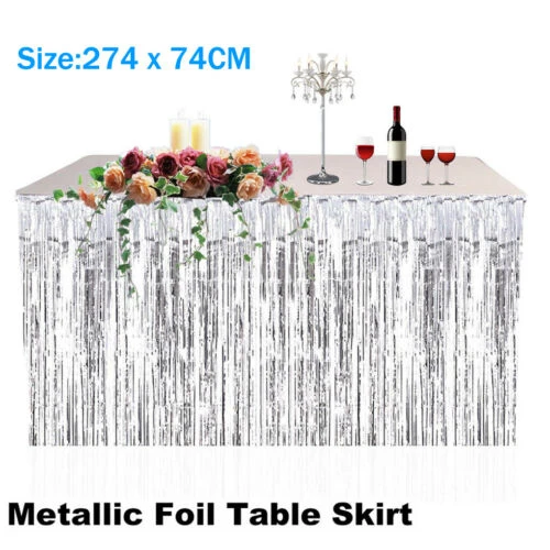 Silver Metallic Fringe Table Skirt