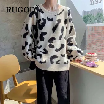 

RUGOD Leopard Sweater Elegant Pullover Jumper Winter Tops For Women Knitwear Plus Size Korean Style Womens Sweaters 2019