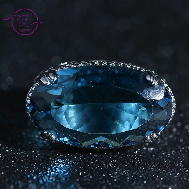 Классическое роскошное 925 Серебряное кольцо с синим цирконием, свадебные ювелирные кольца, обручальные кольца для женщин
