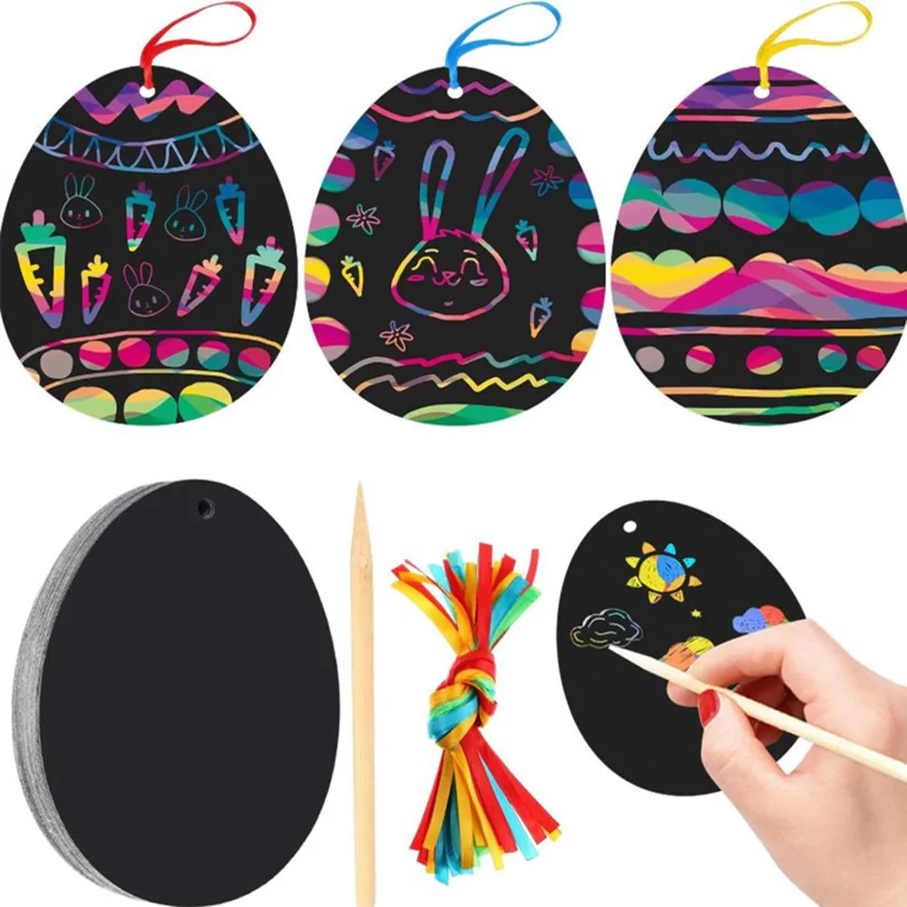 24pcs Magic Color Scratch Easter Ornaments Cute Paper Pendants Easter Eggs DIY Crafts Easter Decoration Kids Party Supplies 24pcs Magic Color Scratch Easter Ornaments Cute Paper Pendants Easter Eggs DIY Crafts Easter Decoration Kids Party Supplies