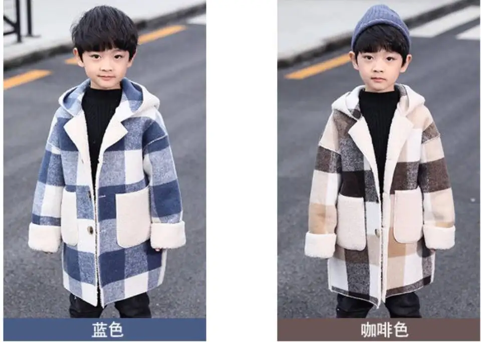 Новое поступление, осенне-зимние толстовки с капюшоном для мальчиков, пальто для От 2 до 13 лет, повседневные клетчатые топы с длинными рукавами для малышей, верхняя одежда, пальто двух цветов