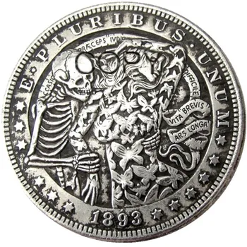 

HB(63)US Hobo 1893 Morgan Dollar skull zombie skeleton Silver Plated Copy Coins