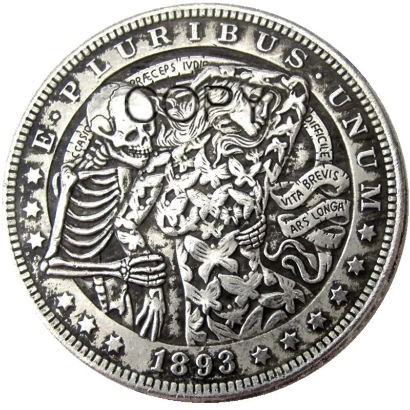 HB(63)US Hobo 1893 Morgan Dollar skull zombie skeleton посеребренные копировальные монеты|Безвалютные