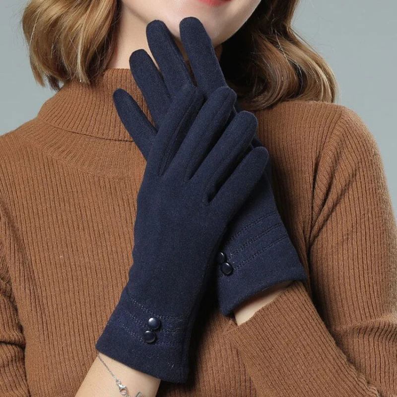 Зимние новые теплые замшевые перчатки, модные женские бархатные перчатки для холодной спортивной езды, перчатки для сенсорного экрана