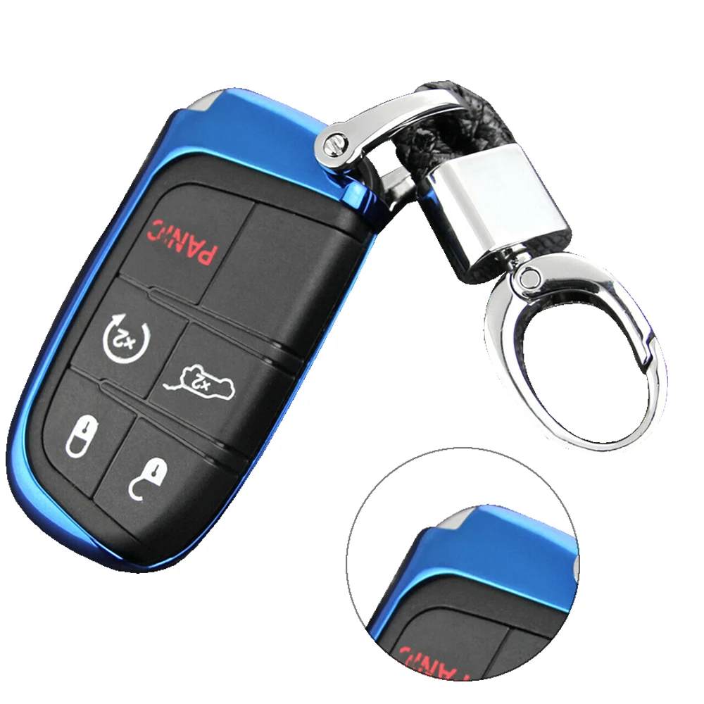 

New Car Key Fob Chain Fits For Jeep Dodge Chrysler with Keychain Ring Cover Holder Key Shell Accessories