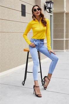 

EAD high waist jeans women's waist triangle design raw edge stretch feet pants summer fashion slim wild plus size nine pants