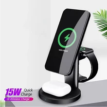 

15W Qi Fast Wireless Charger Stand For iPhone 13 12 For Apple Watch 3 in 1 Foldable Charging Dock Station for Airpods Pro iWatch
