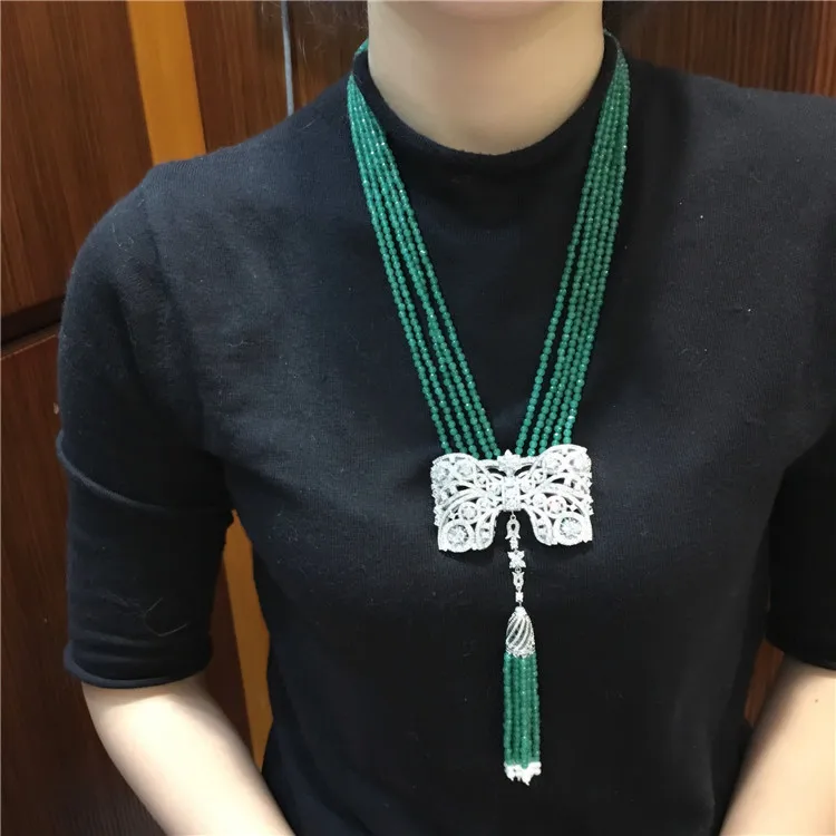 

Natural 5strands 4mm faceted stone micro inlay zircon accessories tassel pendantnecklace 55-65cm