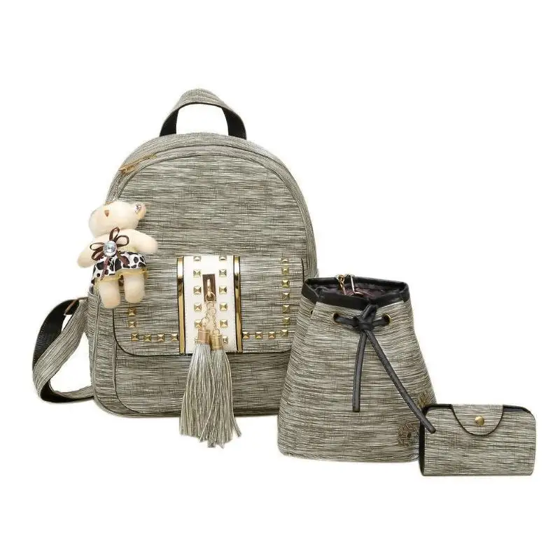 3 шт./компл. женские сумки из полиуретана рюкзак с завязкой круглые маленькие сумки через плечо сумка для карт женские школьный рюкзак - Цвет: Type B Gray