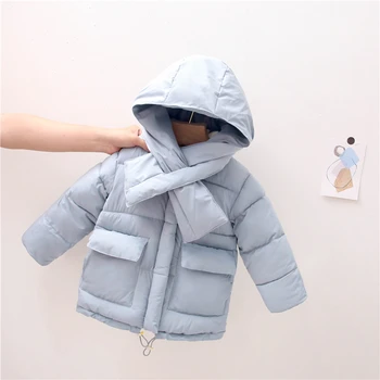 

HYLKIDHUOSE 2020 Girls Boys Winter Coats Scarf Outdoor Casual Outerwear Children Kids Warm Windproof Cotton-padded Jacket