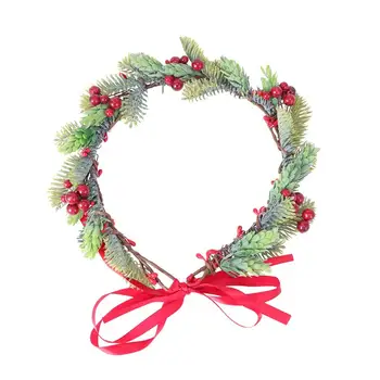

Christmas Garland Simulation Leaves Fruits Wreath Ribbon Headdress Creative Headwrap for Women Girls