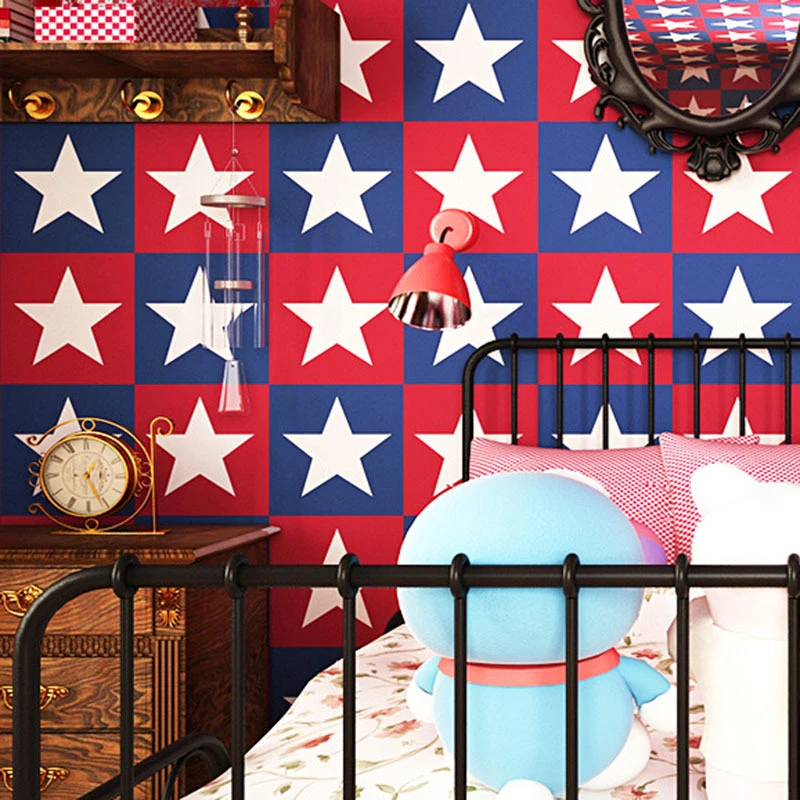 beibehang British style Mediterranean children's room AB version five-pointed star vertical stripes PVC background wallpaper |