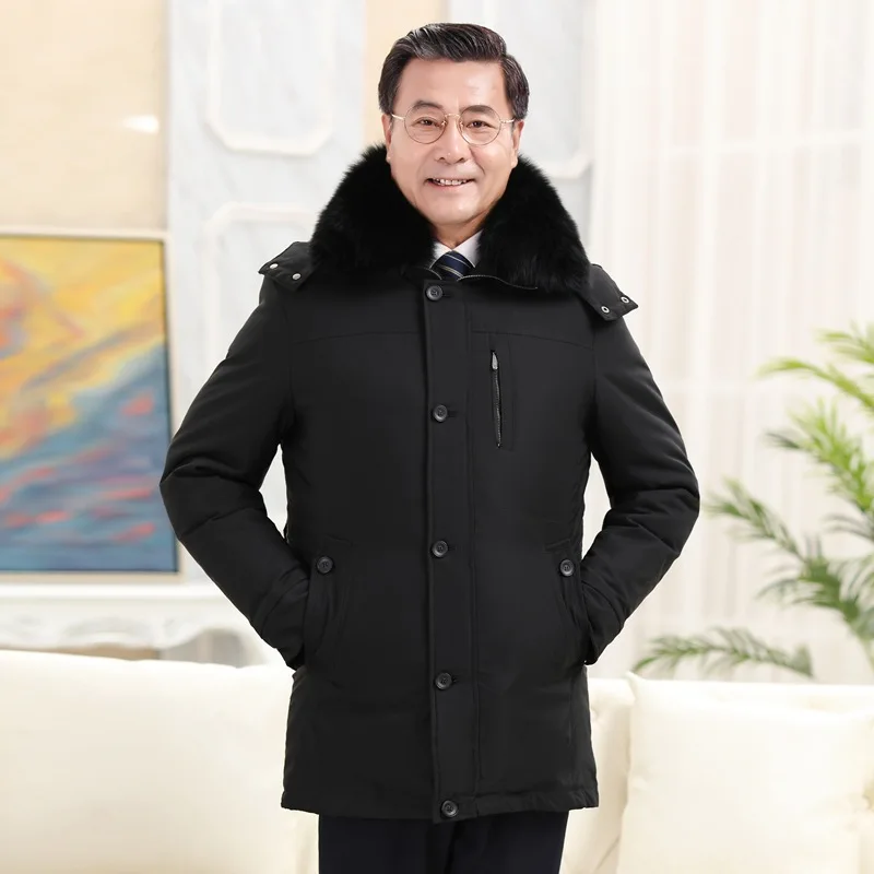 

Middle-aged and elderly down jacket men's mid-length thick middle-aged detachable liner father winter jacket with hood warm coat