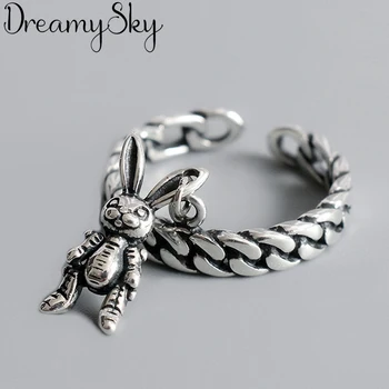 

Bijoux Fashion Real 925 Sterling Silver Rabbit Rings for Women Boho Adjustable Antique Rings Anillos