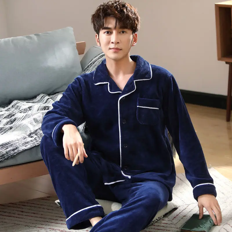 Men pajamas Winter Flannel Pajama Set Thick casual Homewear warm sleepwear Night Men Pajamas Suit Sleepwear pijama mujer