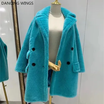 

2020 Winter New Fashion Womens Teddy Bear Coat Real Wool Sheep Fur Long Coats Jacket Thick Warm