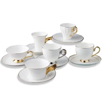 

Coffee Cup Saucer European Luxurious Gold Rim Ceramics Coffee Saucer Set Specil Desgin Handle Coffee Cup