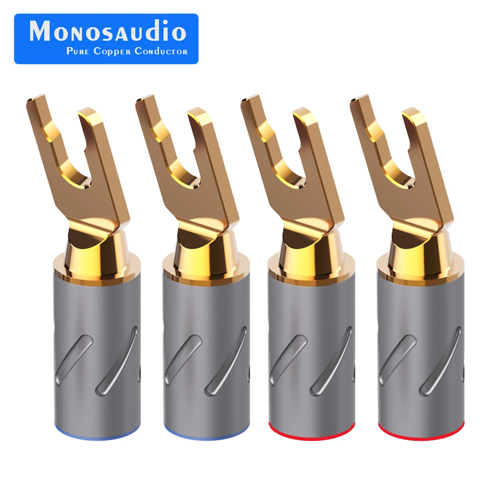 

4PCS Monosaudio S900 Hifi Audio Y Spade Plug Speaker Terminal Pure Copper Gold/Rhodium Plated Available Jack for Amplifier