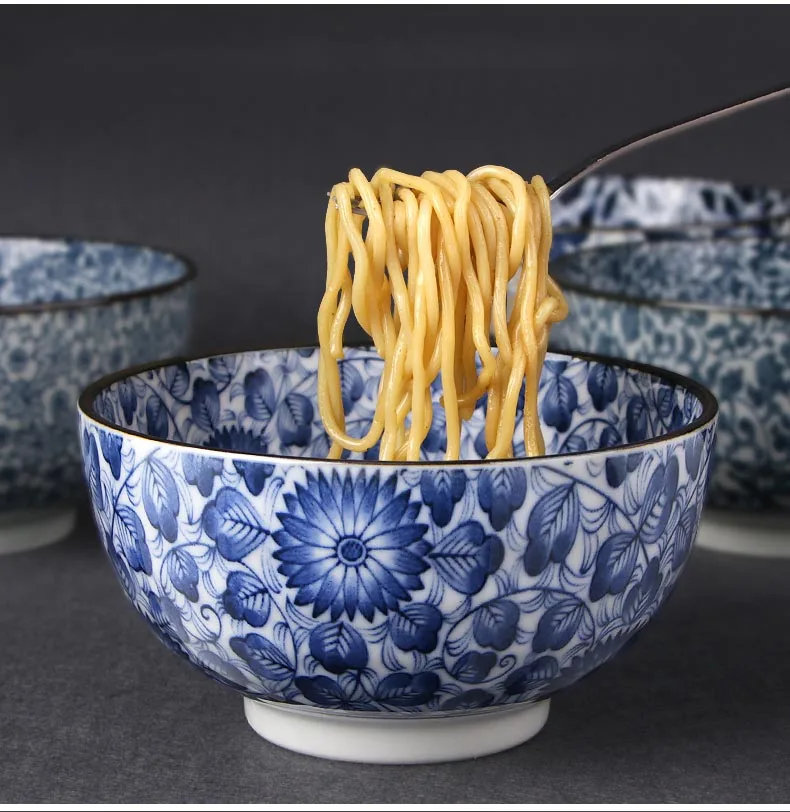 6 дюймов синий и белый фарфор посуда японская керамика Ramen суп чаша Бытовая риса миски еда смешивания контейнер столовая посуда