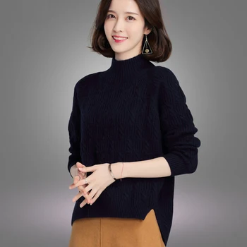 

2020 Casual Autumn and Winter Women Sweaters Long Sleeve Turtleneck Knitted Pullovers Fashion Loose Thick Tops Female