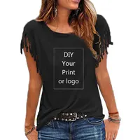 2023 New Customized Print T Shirt for Women DIY Your Like Photo or Logo Top Tassel Short Sleeve O-neck Cotton Tee 1