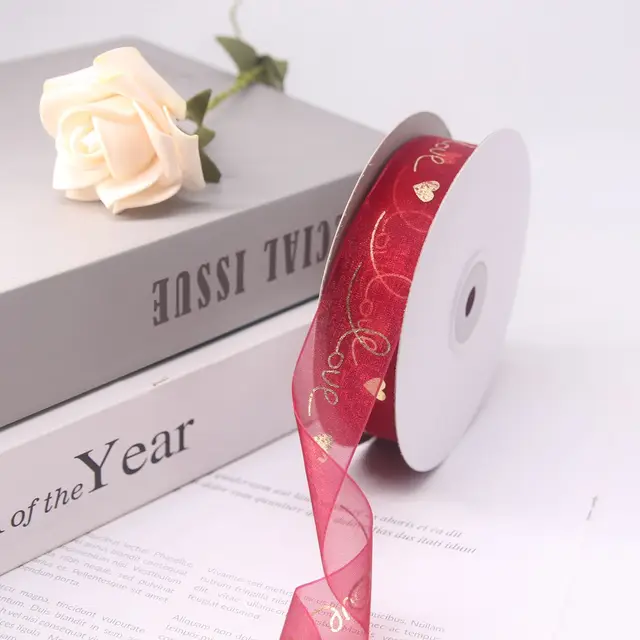 25mm Wide-Sided Ribbons Like You Confession Bowknot Wedding Gauze Christmas Party Packaging Decoration Lace Crafts Ribbon Red wine