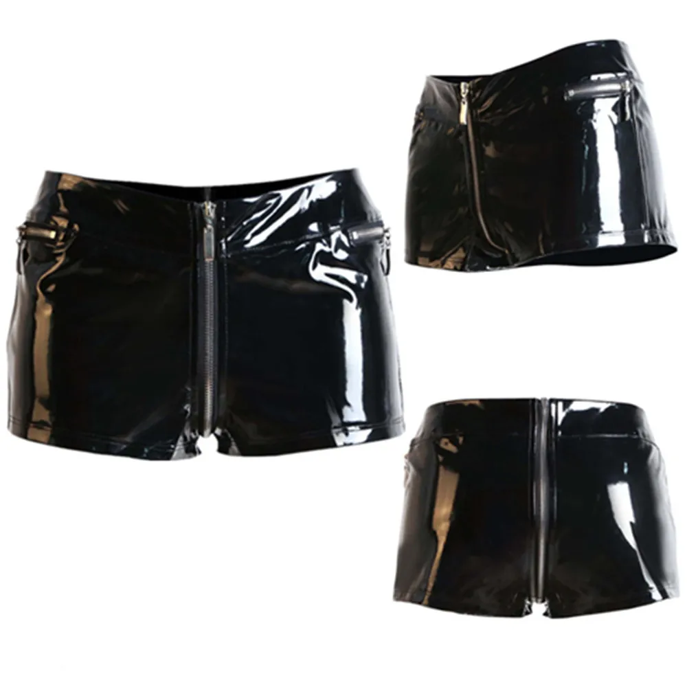 S-xxl Black Womens Welook Patent Leather Zippered Open Crotch Boxer ...