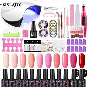 

SISLADY Nail Polish Electric Nail Drill Manicure Set Nail Set With Nail Lamp 36W For Nail kit Base Top Coat