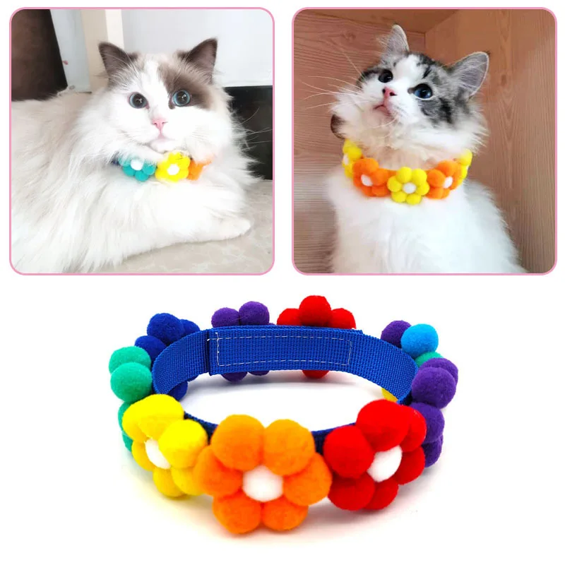 

Pet Rainbow Flower Collar Cat And Dog Hair Ball Adjustable