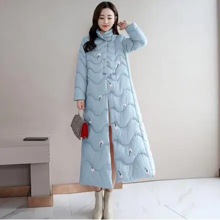 Light blue Новинка, женские парки, Женское зимнее пальто, утепленная хлопковая куртка, парки для женщин, зимняя удлиненная Толстая теплая хлопковая верхняя одежда - Цвет: Light blue